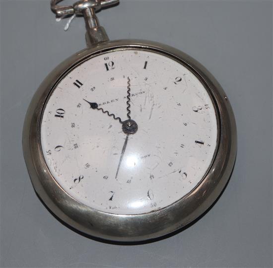 An 18th century Continental white metal over-sized pair-cased key-wind pocket watch